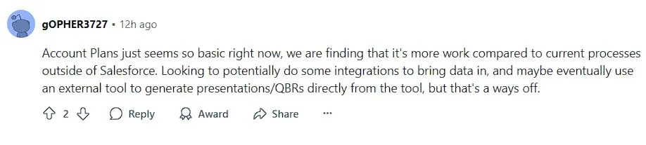 Salesforce account plans user reviews feedback