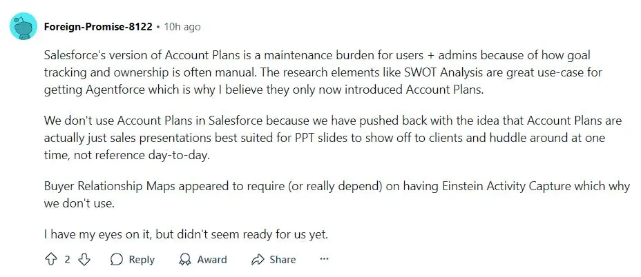 Salesforce account plans user reviews